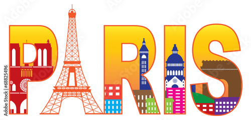 Paris City Eiffel Tower Silhouette Text Color Illustration