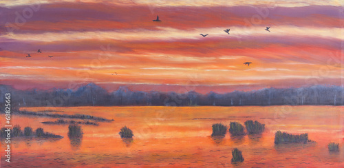 Valokuva Painting of a sunset over marshland