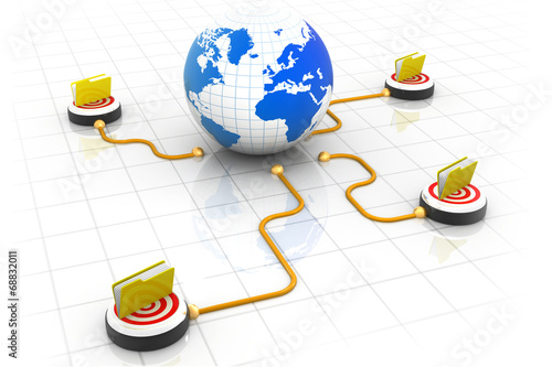 3d globe with several folders network .