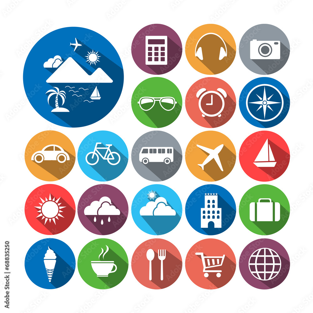 Travel and Tourism icons set. Vector