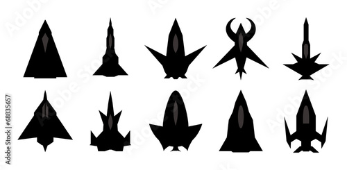 Futuristic spaceship silhouettes Set. Vector EPS10.
