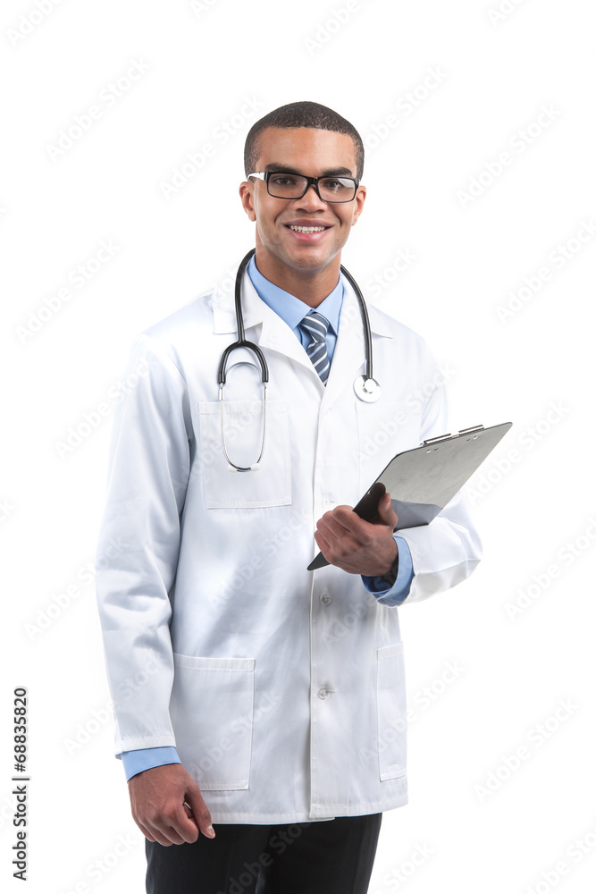 male african medical worker half length. male african medical worker half length.