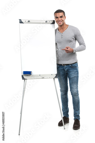 Businessman with blank presentation gesturing with hands