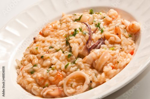 Delicious sea food risotto made with fresh shrimps and squids!