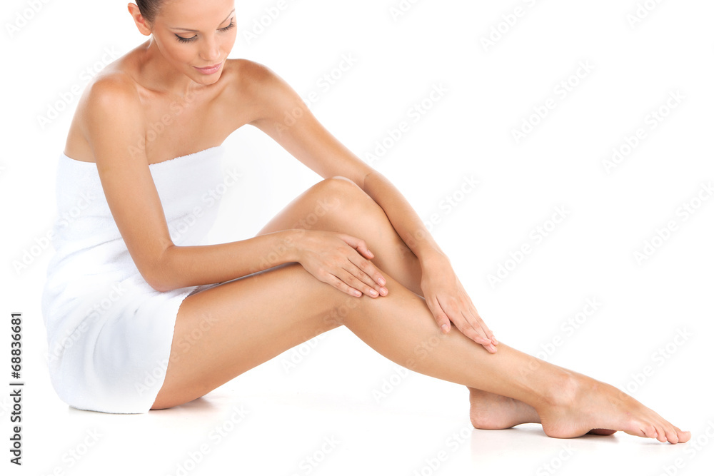 Obraz premium cropped picture of young beautiful woman in cotton towel