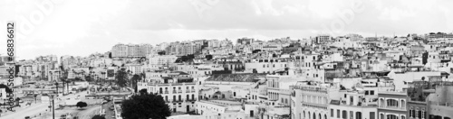 Tangier, Morocco. Panoramic image in black and white