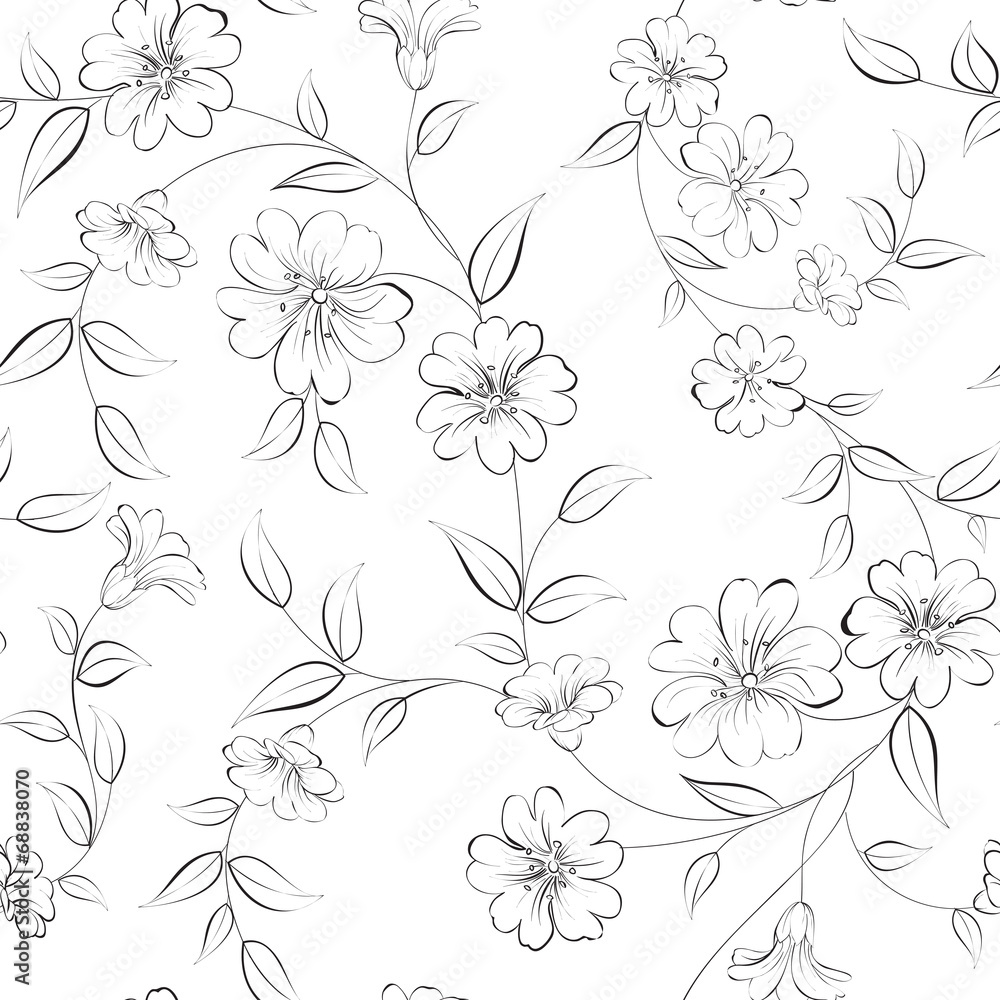 Elegant monochrome flowers fabric.