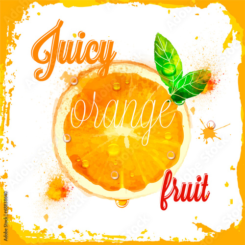 Orange vector juicy patterns of sliced fruit and leaves