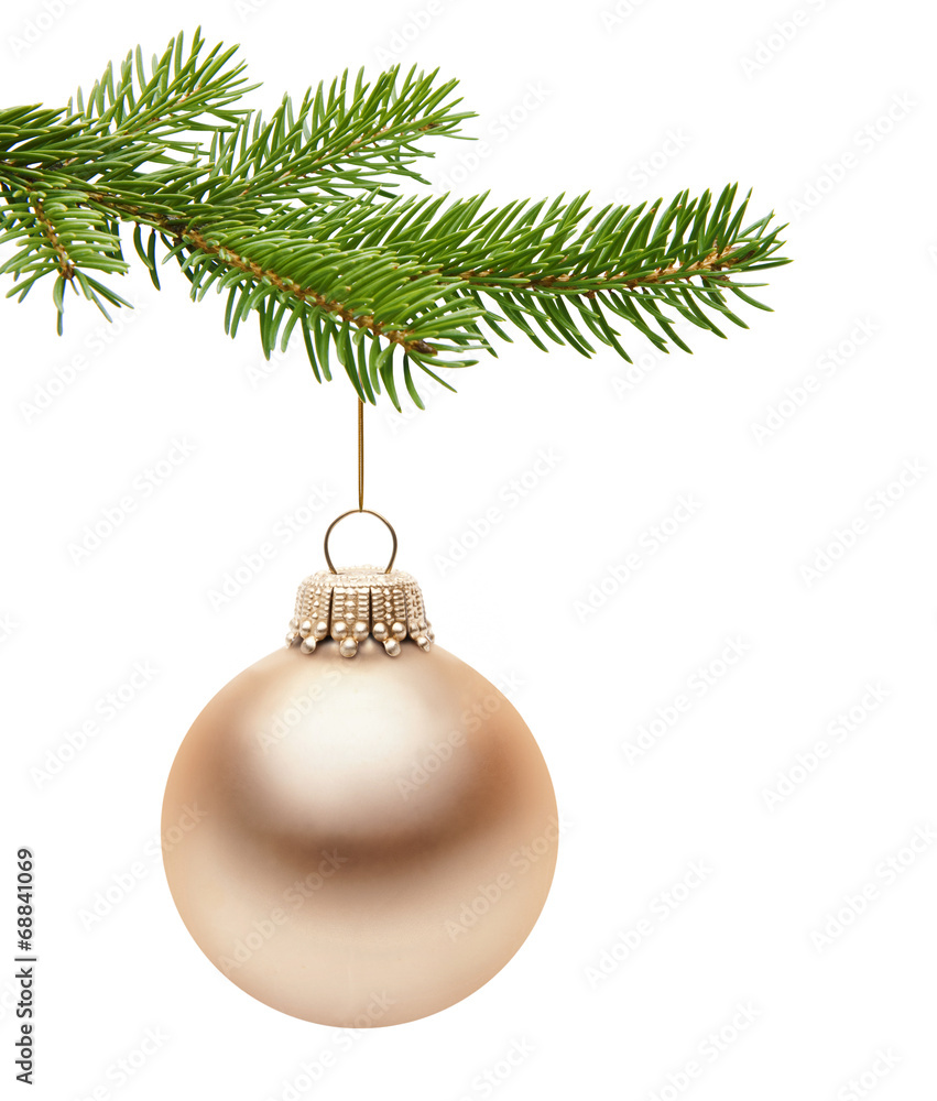 Goldene Weihnachtskugel am Zweig Goldene Weihnachtskugel am Zweig