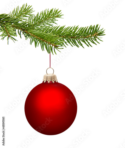 Rote Weihnachtskugel am Zweig