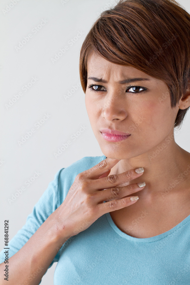 sick woman with sore throat, inflammation sick woman with sore throat, inflammation