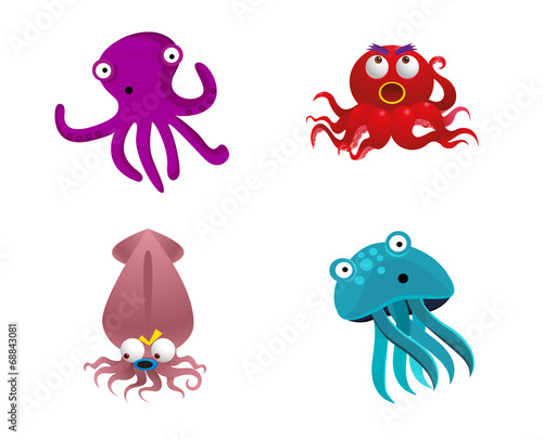 Octopus and cute sea animals vector