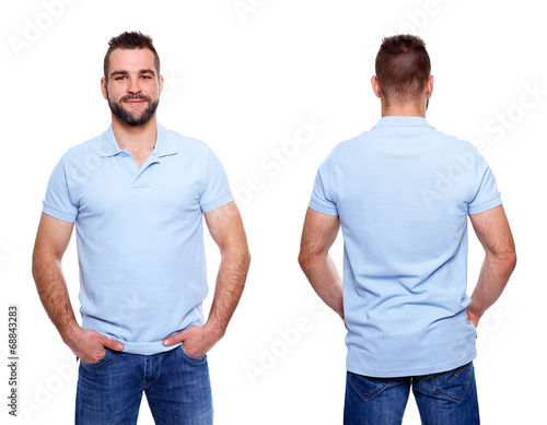 Blue polo shirt with a collar on a young man