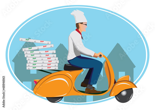 Deliver pizza on vintage scooter