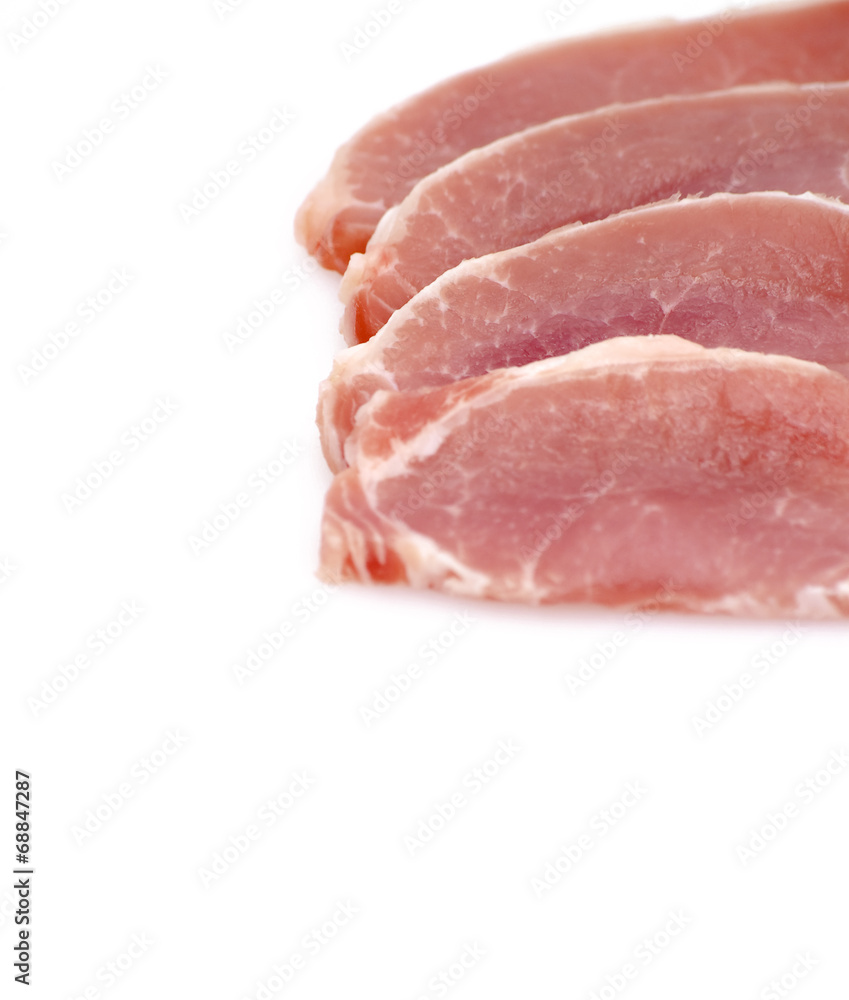 Piece of raw meat cut into steaks Piece of raw meat cut into steaks