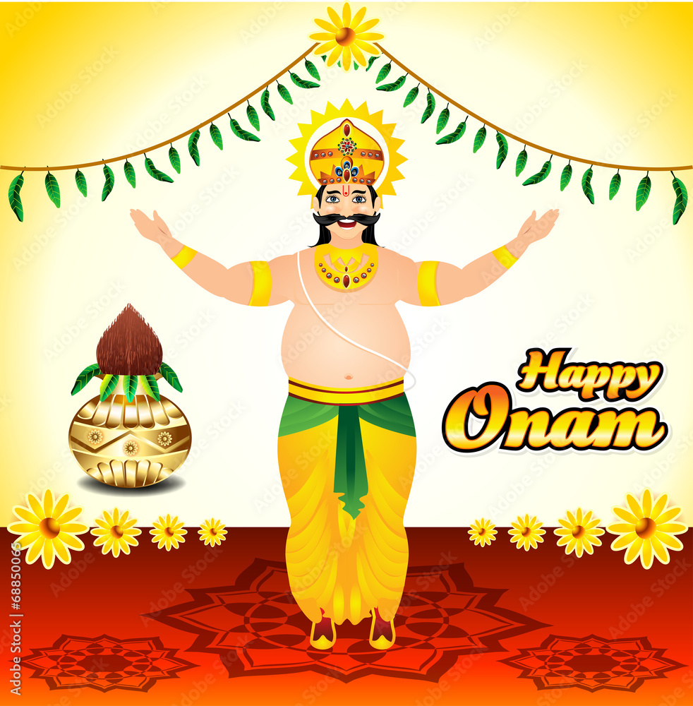 Happy onam background with King mahabali Stock Vector | Adobe Stock