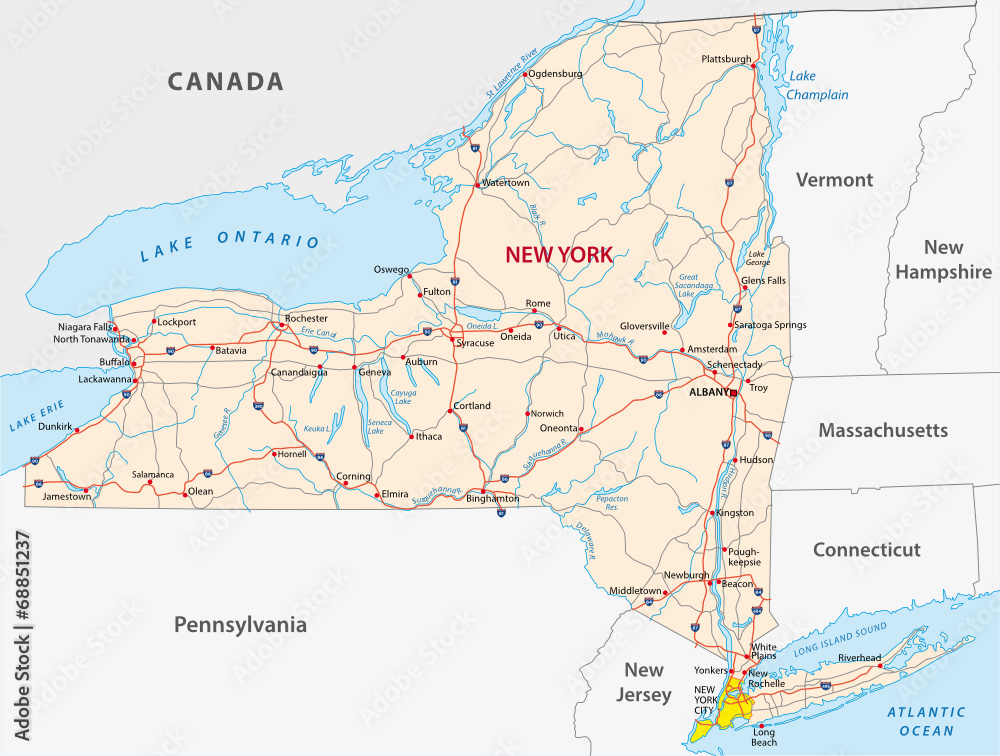 Straßenkarte des US-Bundesstaates New York