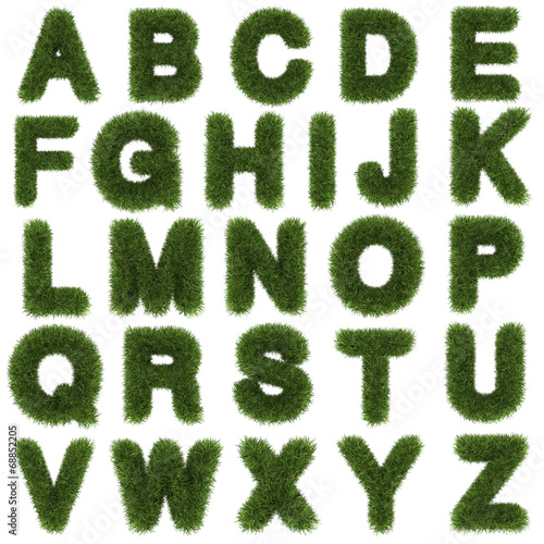  upper letters of green grass alphabet isolated on white backgro