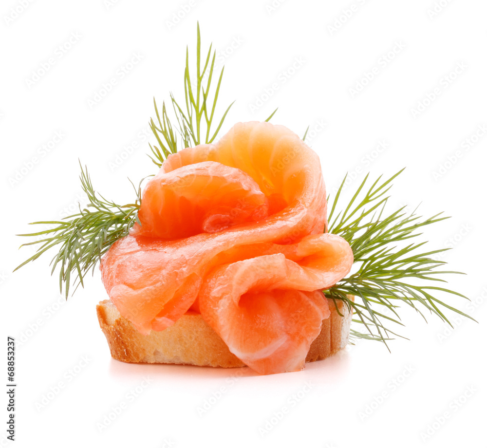 sandwich or canape with salmon on white background cutout sandwich or canape with salmon on white background cutout