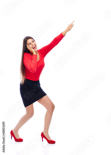 Excited business Woman pointing