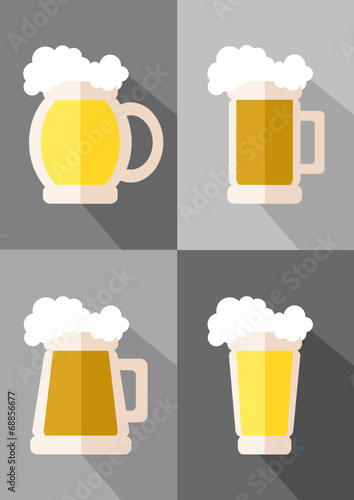 glasses of beer flat icons set
