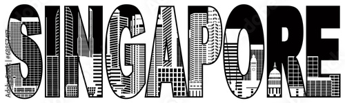 Singapore City Skyline Black and White Text Illustration