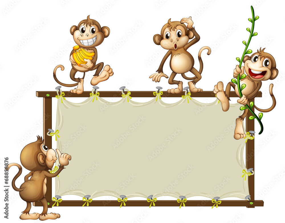 Obraz premium An empty banner with monkeys