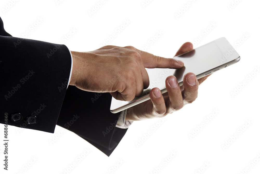 Close up hand of Business man working on digital tablet
