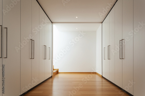 Interior  long corridor with wardrobes