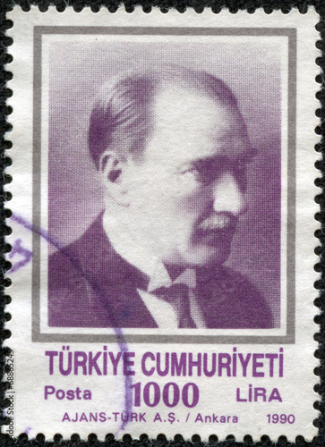 stamp shows image portrait Mustafa Kemal Ataturk