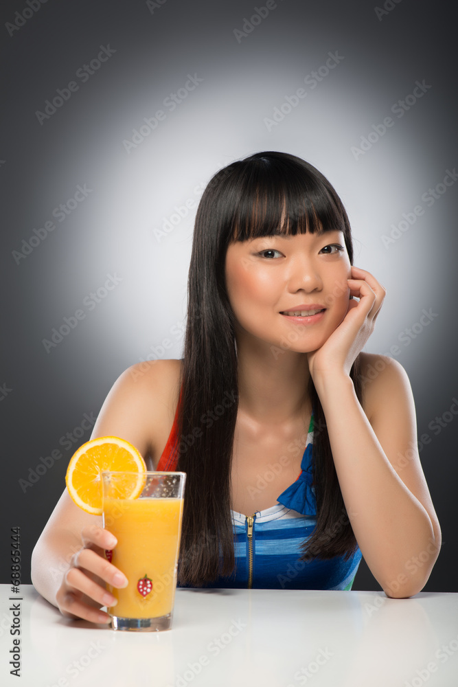 Asian woman and juice