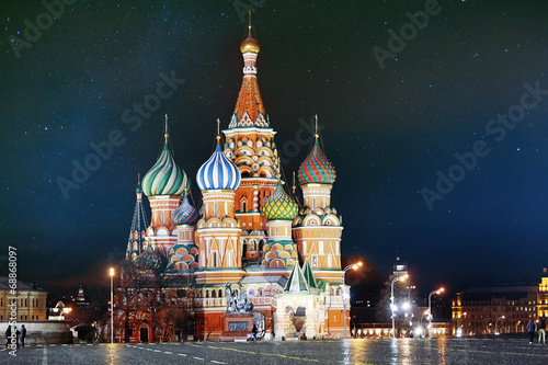 Canvas Print St. Basil Cathedral, Moscow Kremlin, night