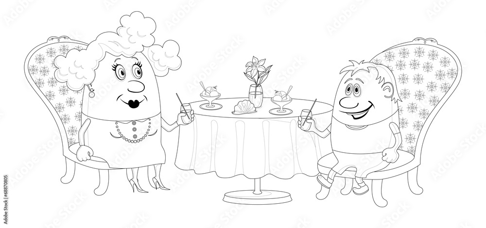 Naklejka premium Mother and son near table, contour