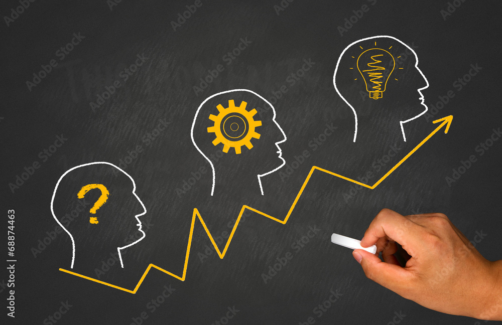 idea concept in silhouette of human with bulb,gear,question idea concept in silhouette of human with bulb,gear,question
