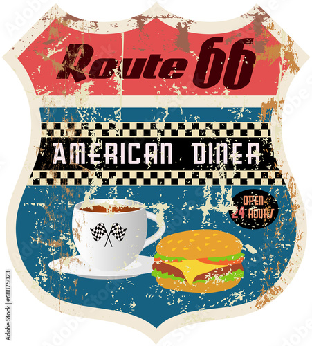 retro american  route 66 diner sign, vector format