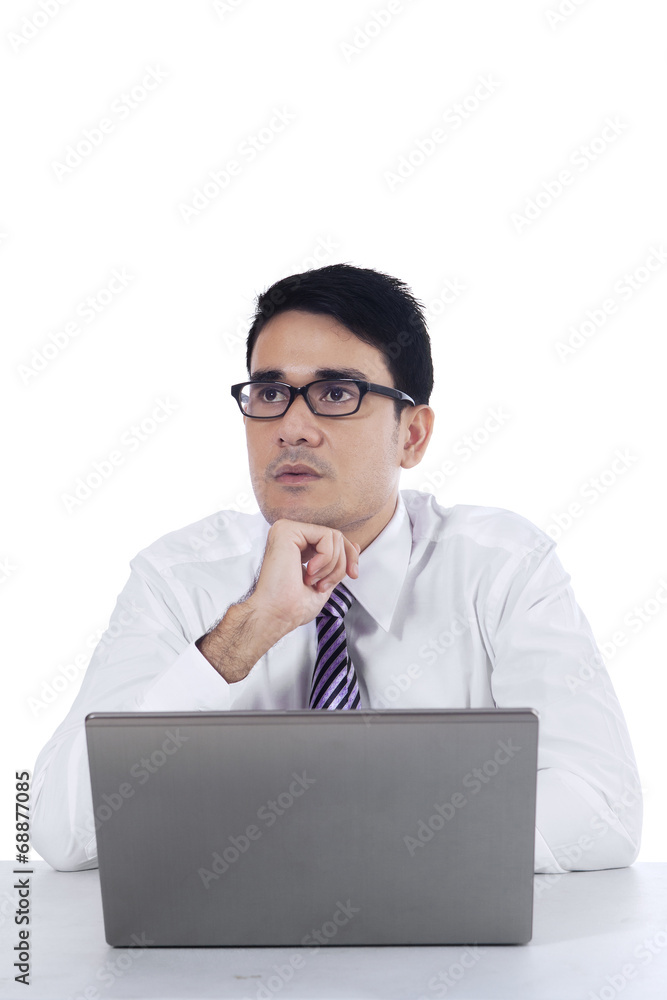Thoughtful businessman looking idea Thoughtful businessman looking idea
