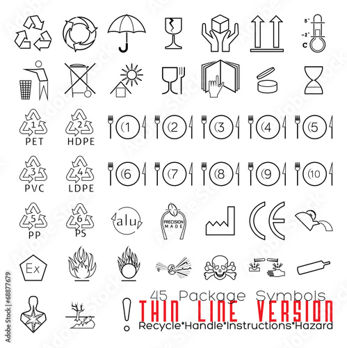 Collection of 45 Packaging Symbols