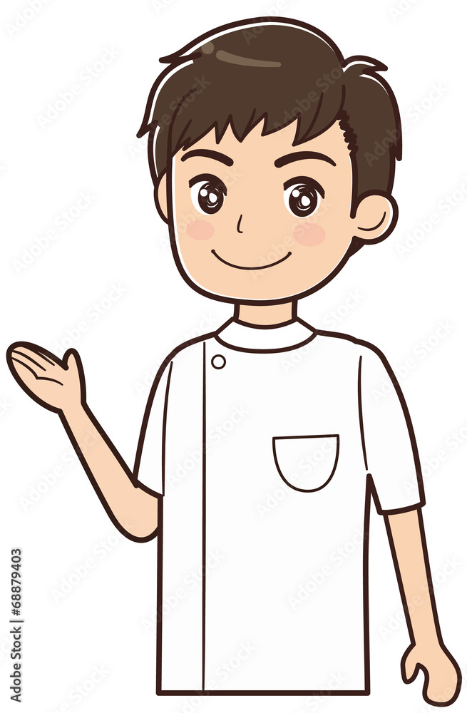 紹介する白衣を着た男性 紹介する白衣を着た男性