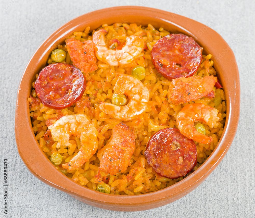 Mixed Paella - Individual paella with chicken, chorizo & prawns Mixed Paella - Individual paella with chicken, chorizo & prawns