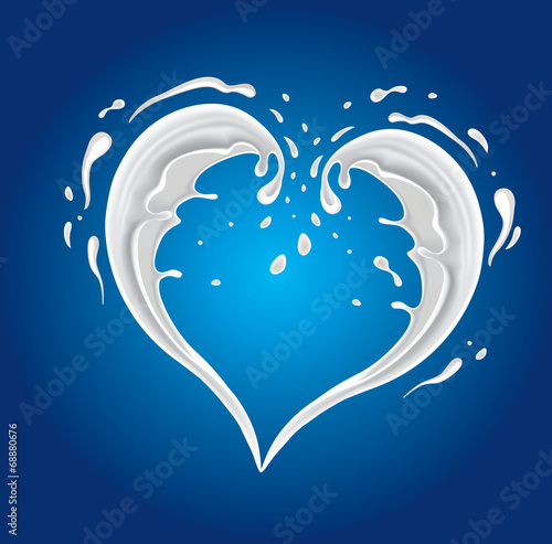 Vector milk splash in shape of heart