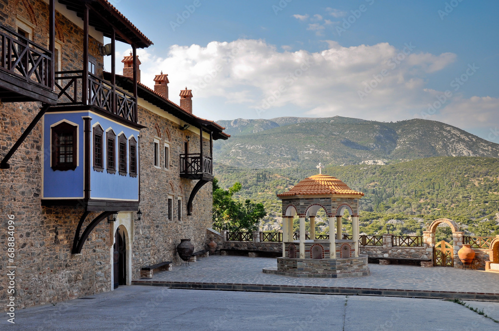Megali Panagia monastery front yard, Samos, Greece - obrazy, fototapety, plakaty 