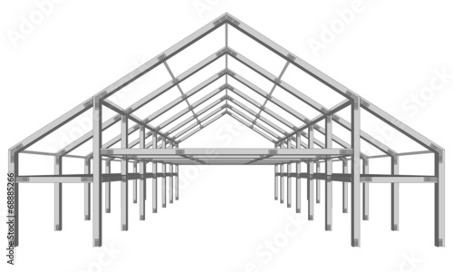 steel frame wide building project scheme isolated on white