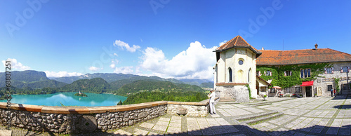 Panoramic view of Bled Castle above the lake Bled, Slovenia