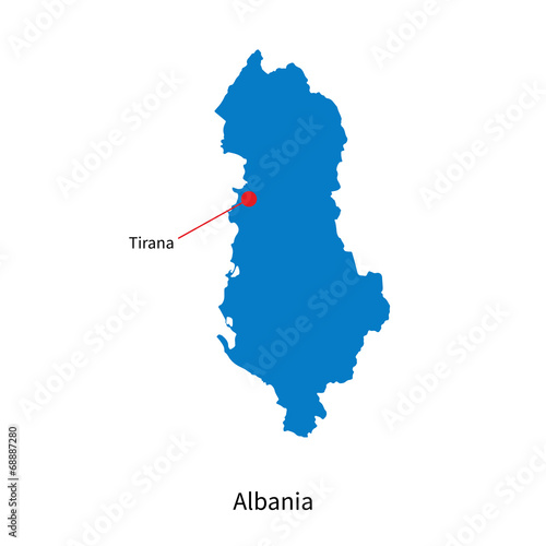 Detailed vector map of Albania and capital city Tirana