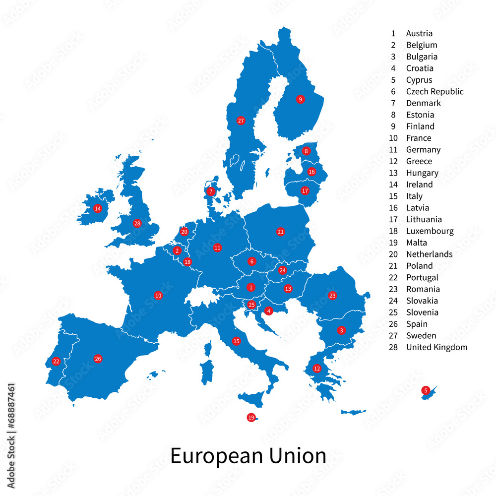 Obraz premium Detailed vector map of European Union and European countries