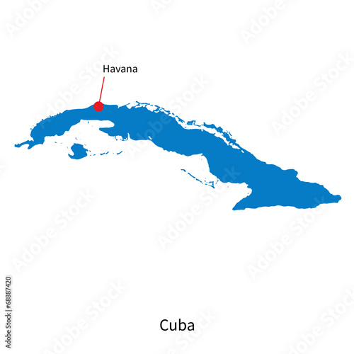 Detailed vector map of Cuba and capital city Havana