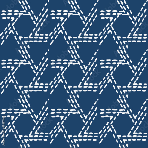 Hand drawn seamless indigo folk pattern