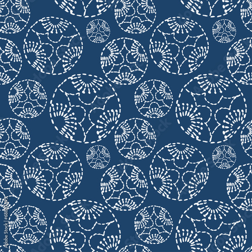 Hand drawn seamless indigo folk pattern