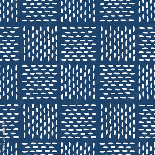 Hand drawn seamless indigo folk pattern