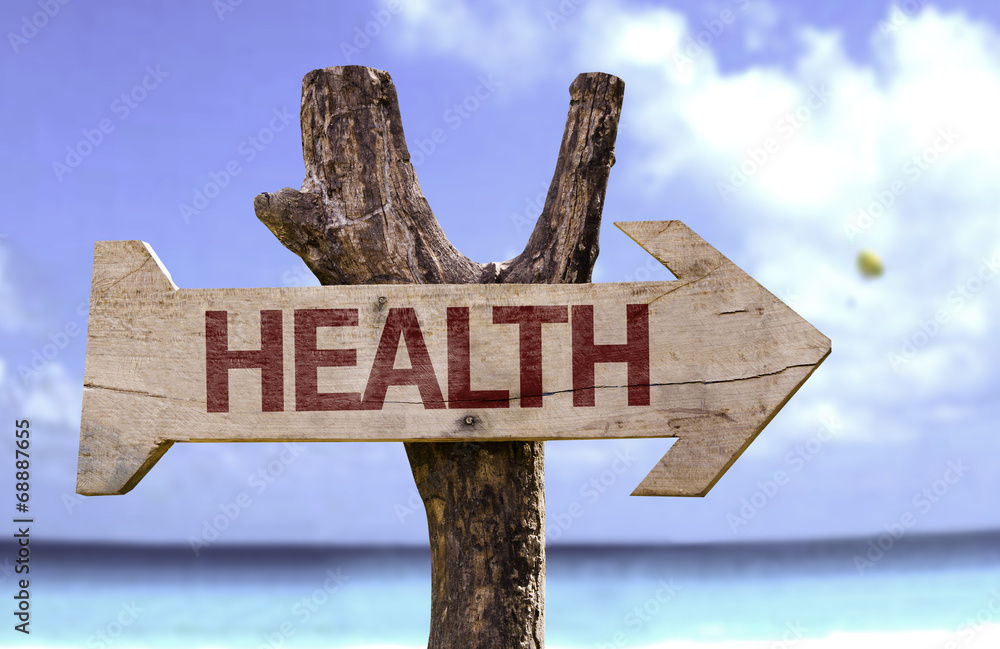 Health sign with a beach on background